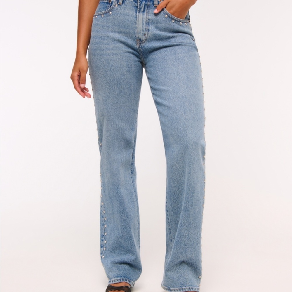 Abercrombie High-Rise Light Blue Studded Women's Jeans - Picture 3 of 6